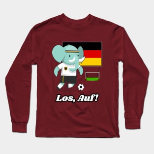⚽ Germany Football, Elephant Scores a Goal, Los Auf! Team Spirit Long Sleeve T-Shirt
